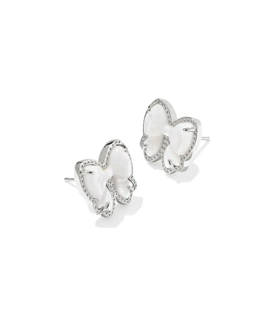 Haley Bow Silver Stud Earrings in Ivory Mother-of-Pearl