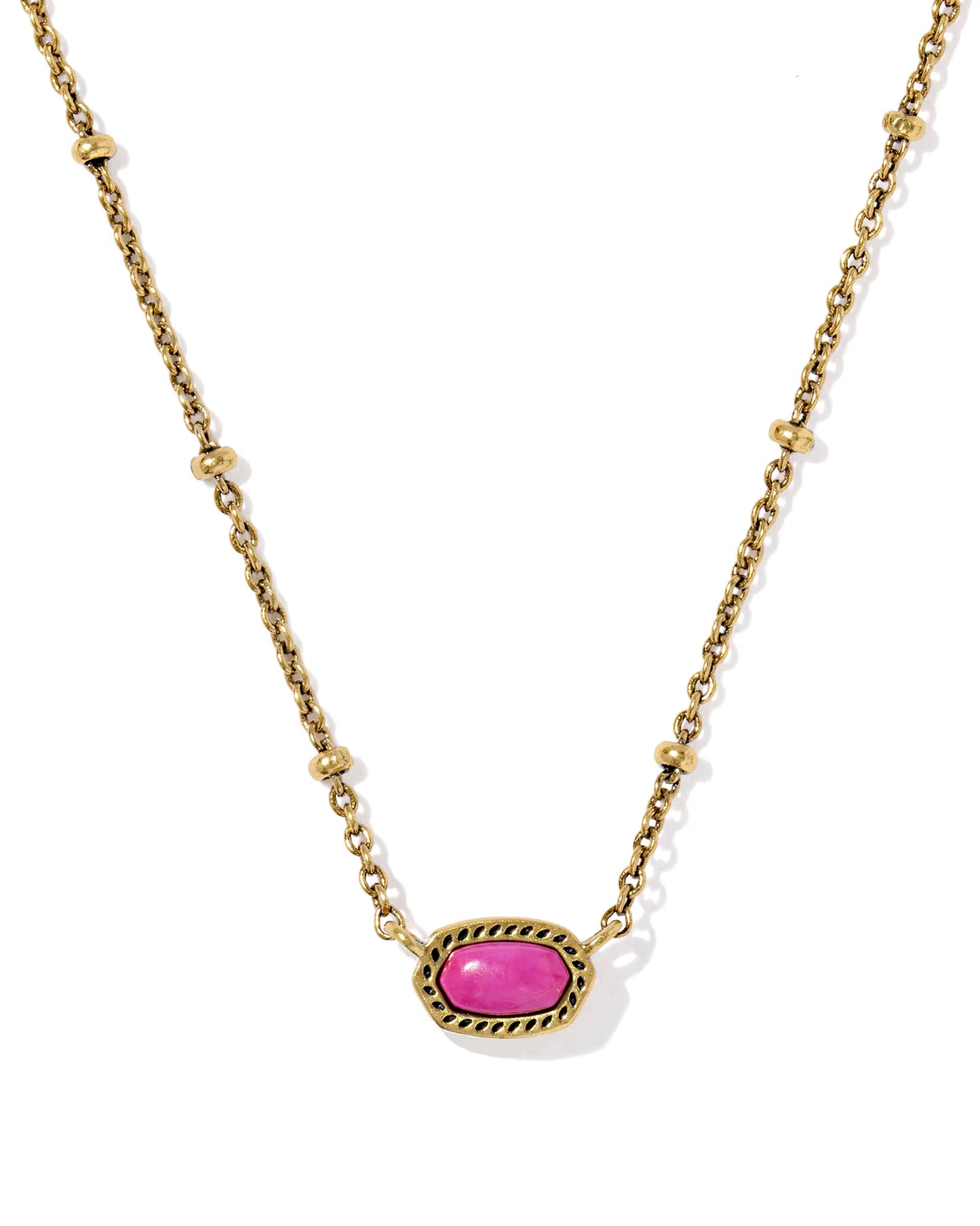 Mini Elisa Vintage Gold Satellite Short Pendant Necklace - Dark Fuchsia Variegated Magnesite
