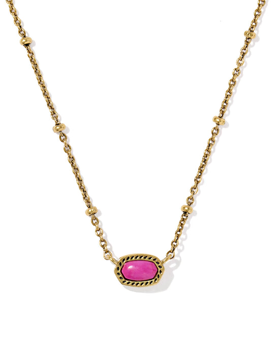 Mini Elisa Vintage Gold Satellite Short Pendant Necklace - Dark Fuchsia Variegated Magnesite