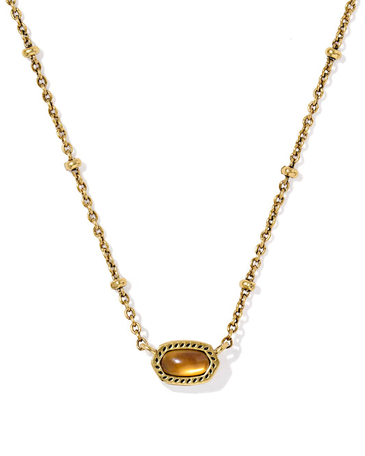 Mini Elisa Vintage Gold Satellite Short Pendant Necklace - Marbled Amber Illusion