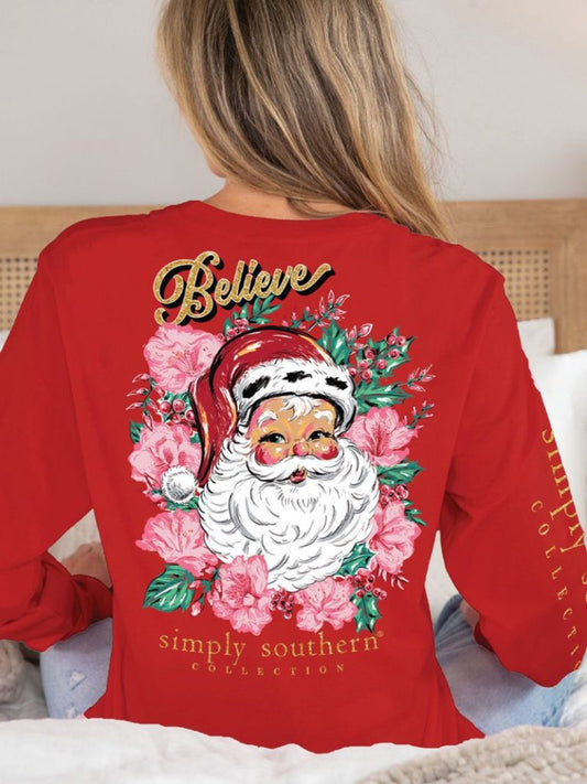 Believe Floral Santa long sleeve tee