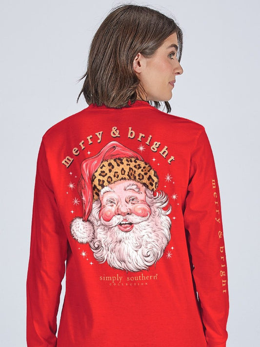 Merry & Bright Leopard Santa Long Sleeve Tee