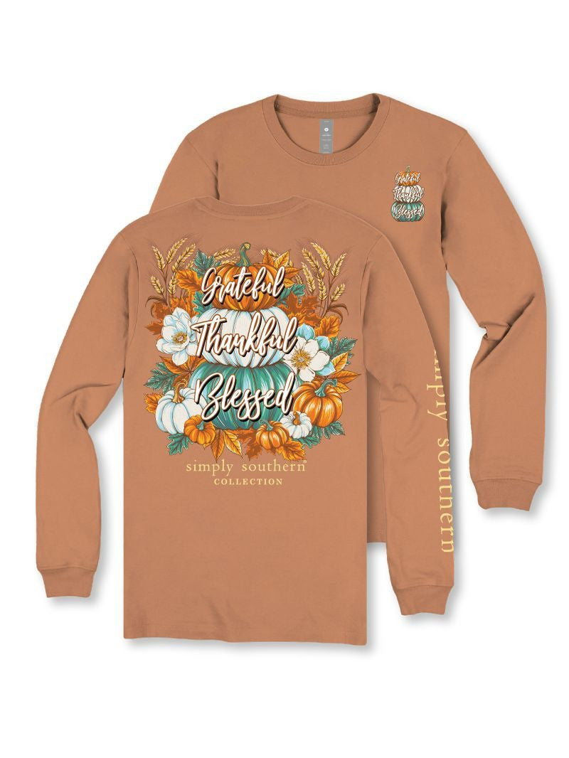 Grateful Thankful Blessed Pumpkin long sleeve Tee