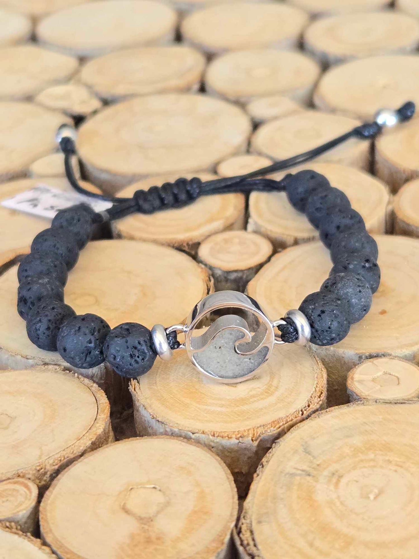 Men's Beaded Bracelet Adjustable - Wave - Lava