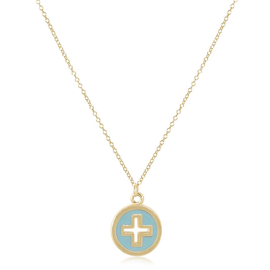 16" Necklace Gold - Signature Cross Gold Disc - Turquoise
