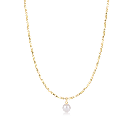 17" Choker Beaded - Classic Gold 2mm - Classic Peal 8mm Charm