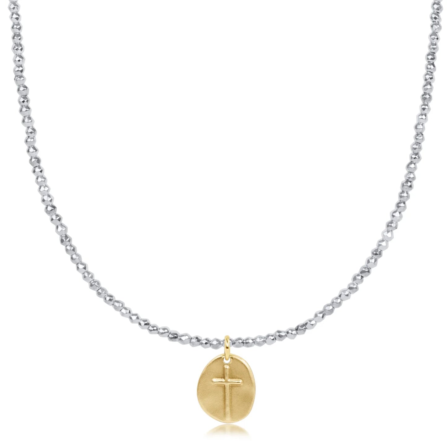 Choker Bright Silver Faceted Hematite 2mm Bead - Inspire Small Gold Charm