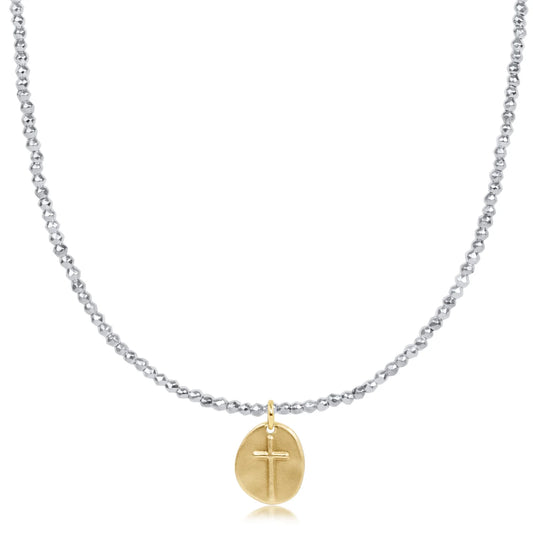 Choker Bright Silver Faceted Hematite 2mm Bead - Inspire Small Gold Charm