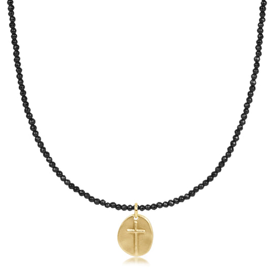 Choker Faceted Hematite 2mm Bead - Inspire Small Gold Charm