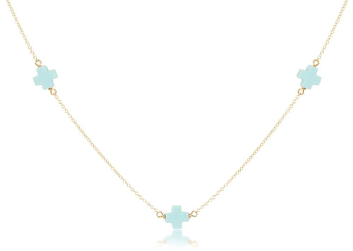 17" Choker Simplicity Chain Gold - Signature Cross Turquoise