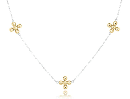 17" Choker Simplicity Chain Sterling Mixed Metal - Classic Beaded Signature Cross Gold