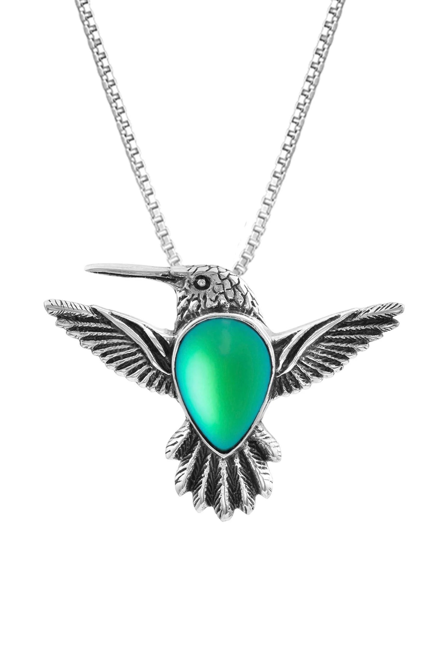 Sterling Silver Hummingbird Pendant - Green Frosted