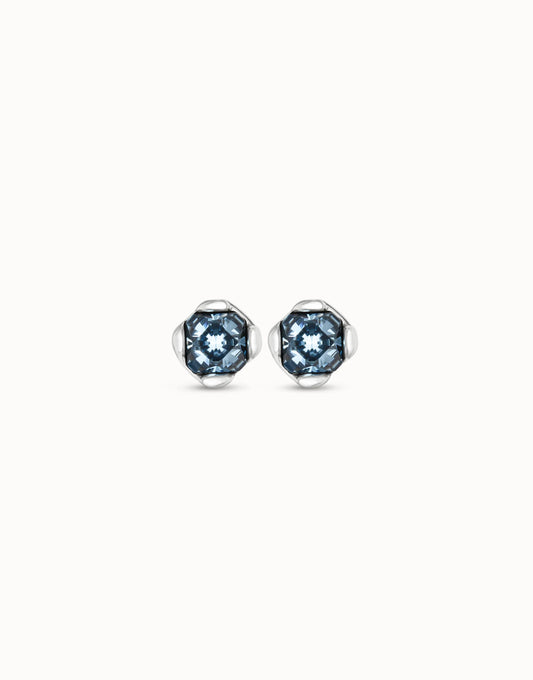 Aura Blue - Stud earrings with blue crystal - Silver