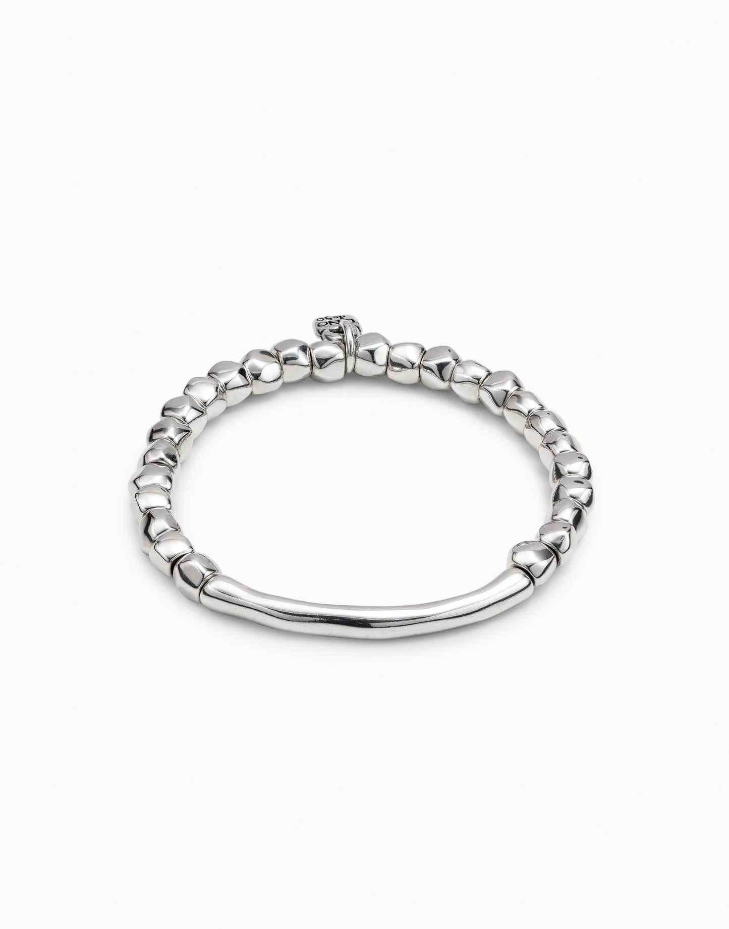 Beaded stretch bracelet with tubular piece - Silver