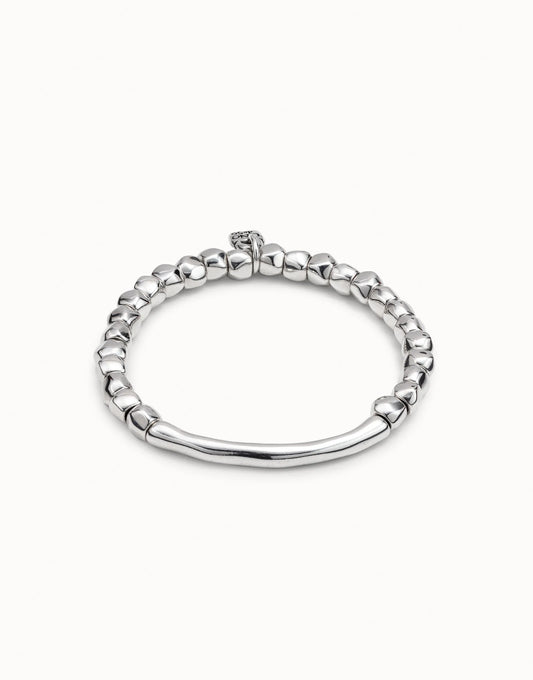 Beaded stretch bracelet with tubular piece - Silver