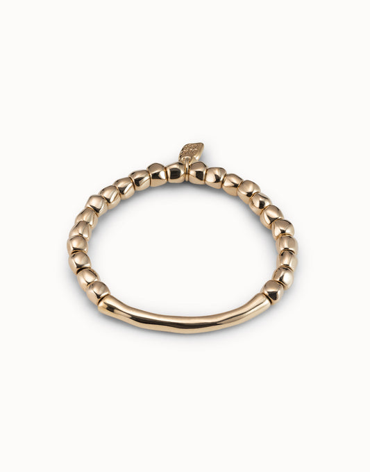 Beaded stretch bracelet with tubular piece - Gold