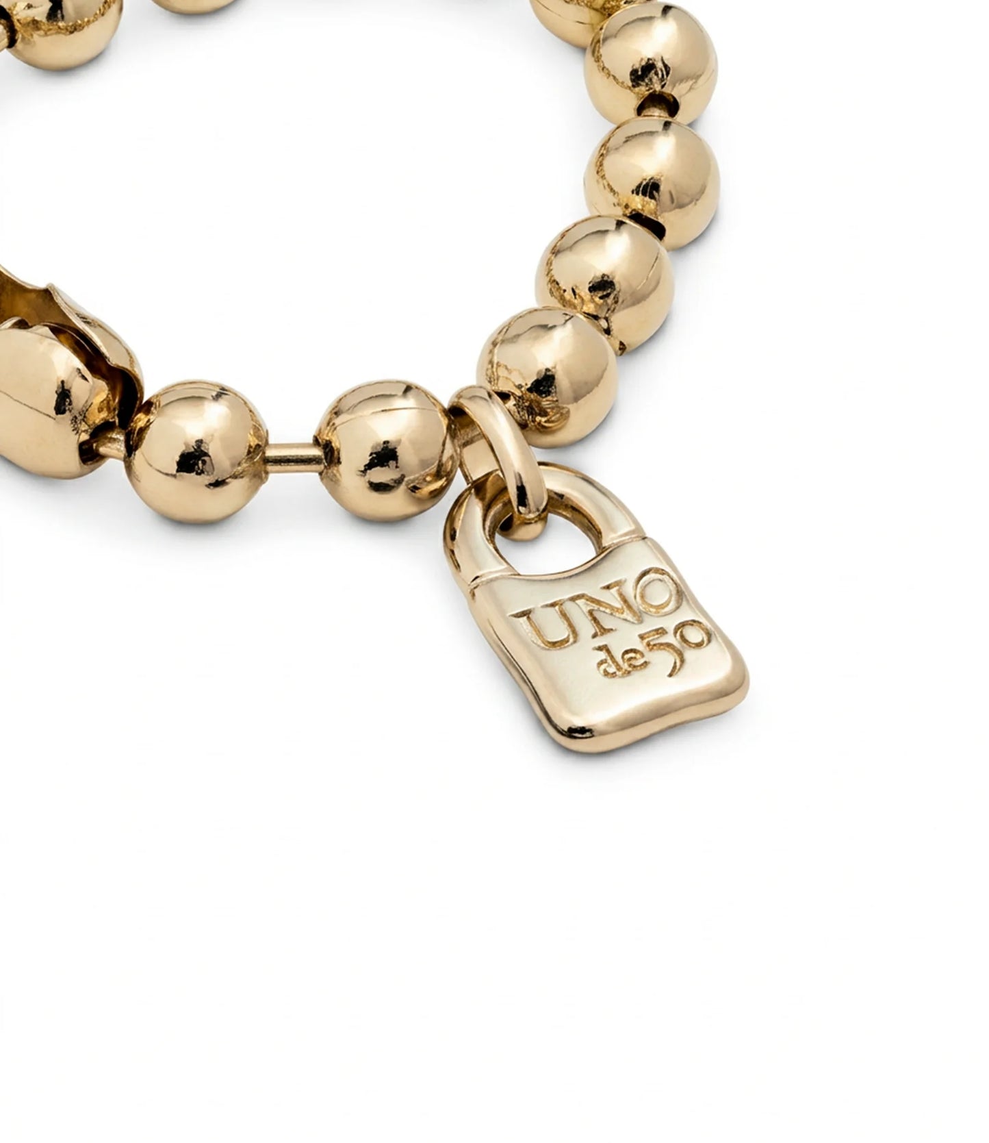 Beaded bracelet with a padlock charm - Gold