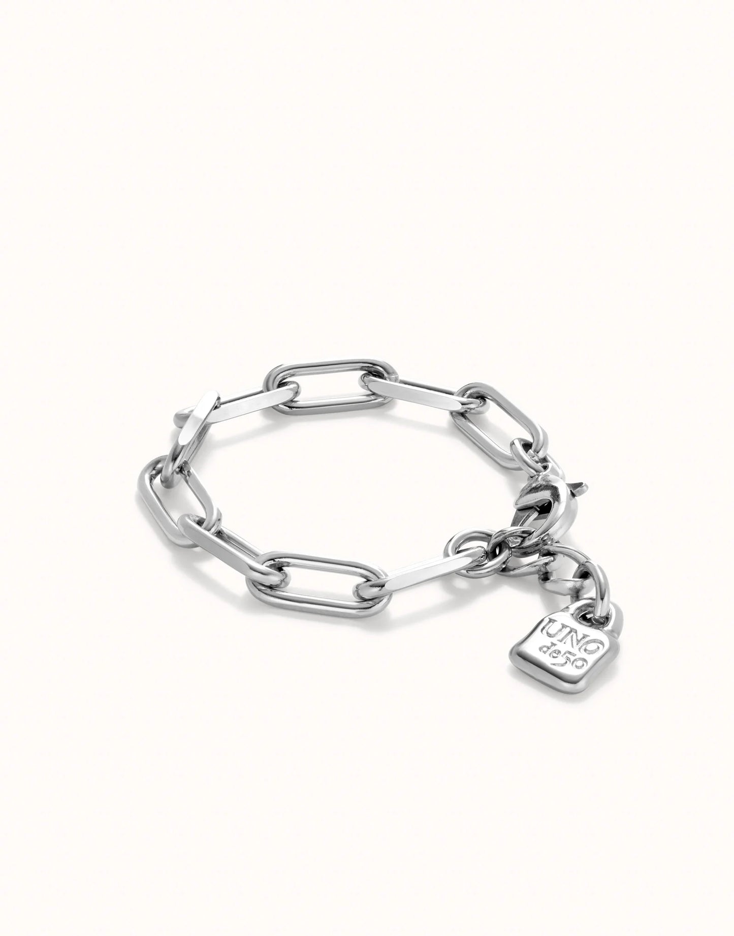 Paper clip link bracelet with padlock - Silver