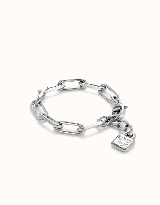 Paper clip link bracelet with padlock - Silver