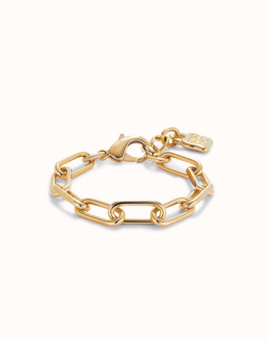 Paper clip link bracelet with padlock - Gold