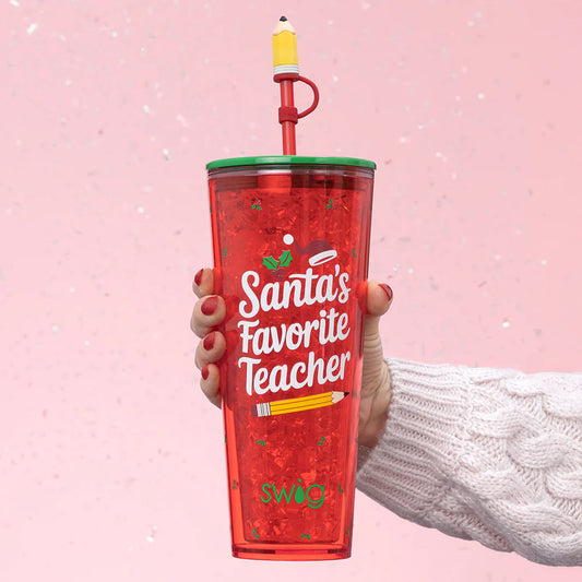 Santa's Favorite Teacher Plastic Tumbler 24oz