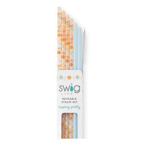 Pumpkin Spice + Light Blue Reusable Straw Set