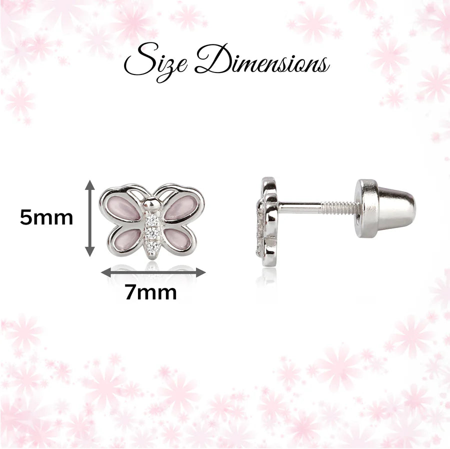 Children's Sterling Silver Pink Butterfly Earrings with CZs