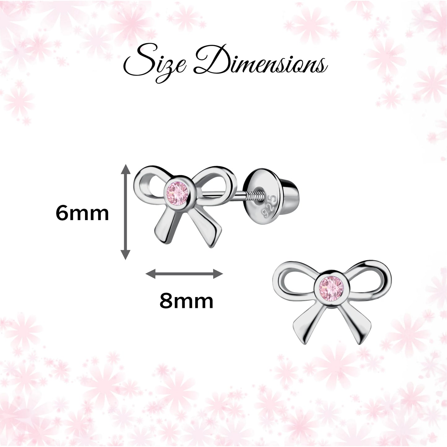Children's Sterling Silver Bow Earrings with Pink CZs