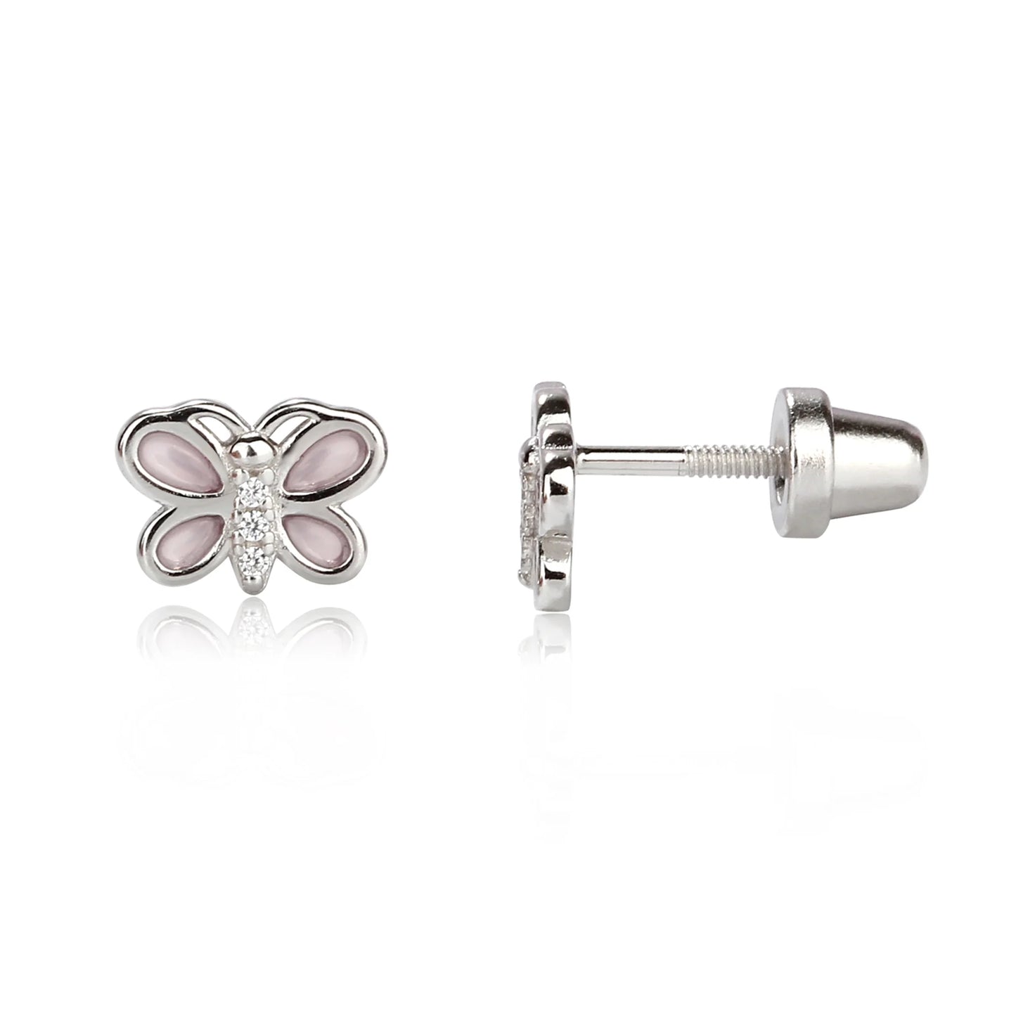 Children's Sterling Silver Pink Butterfly Earrings with CZs