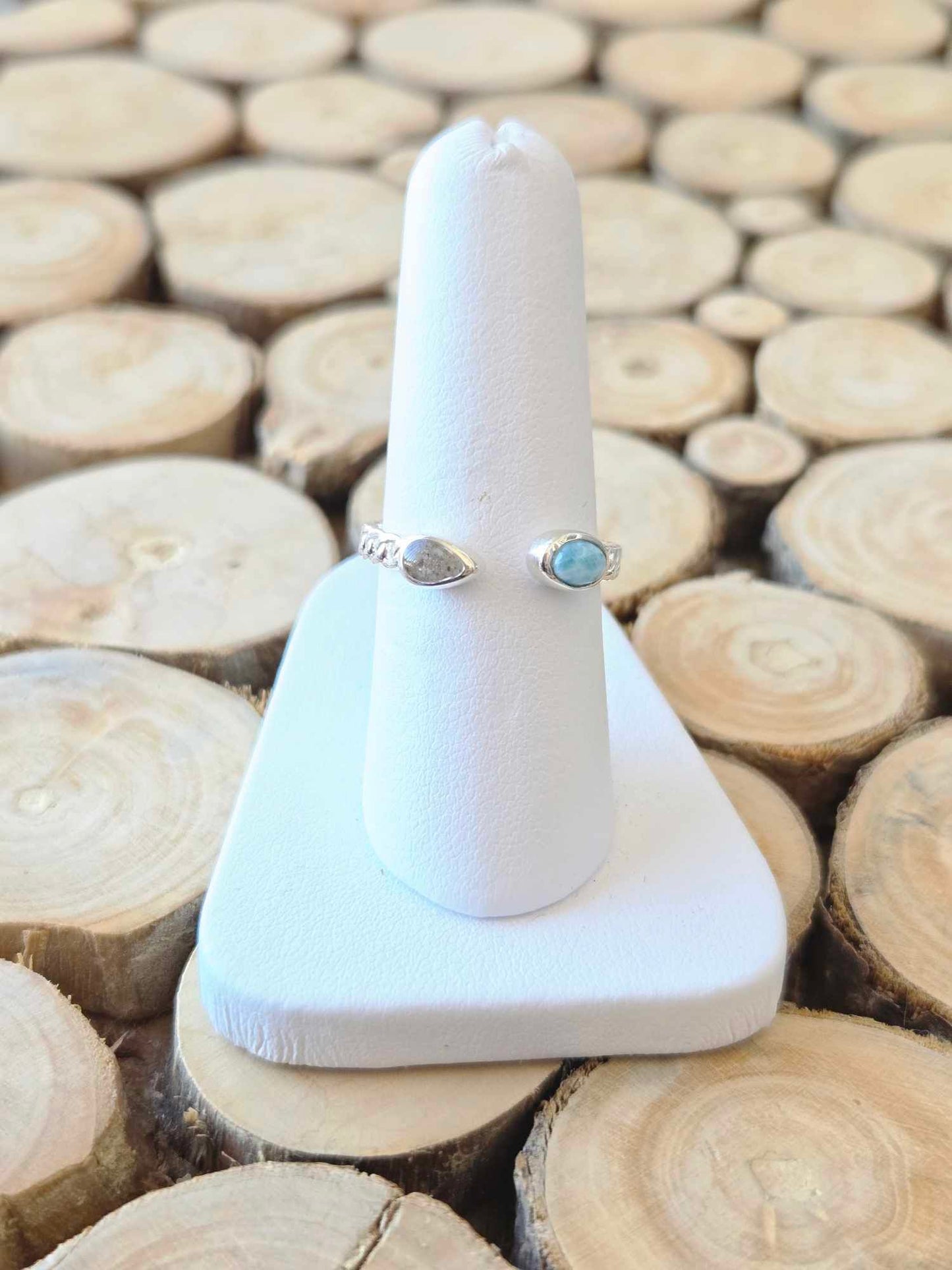 Stepping Stone Ring - Larimar & Sand