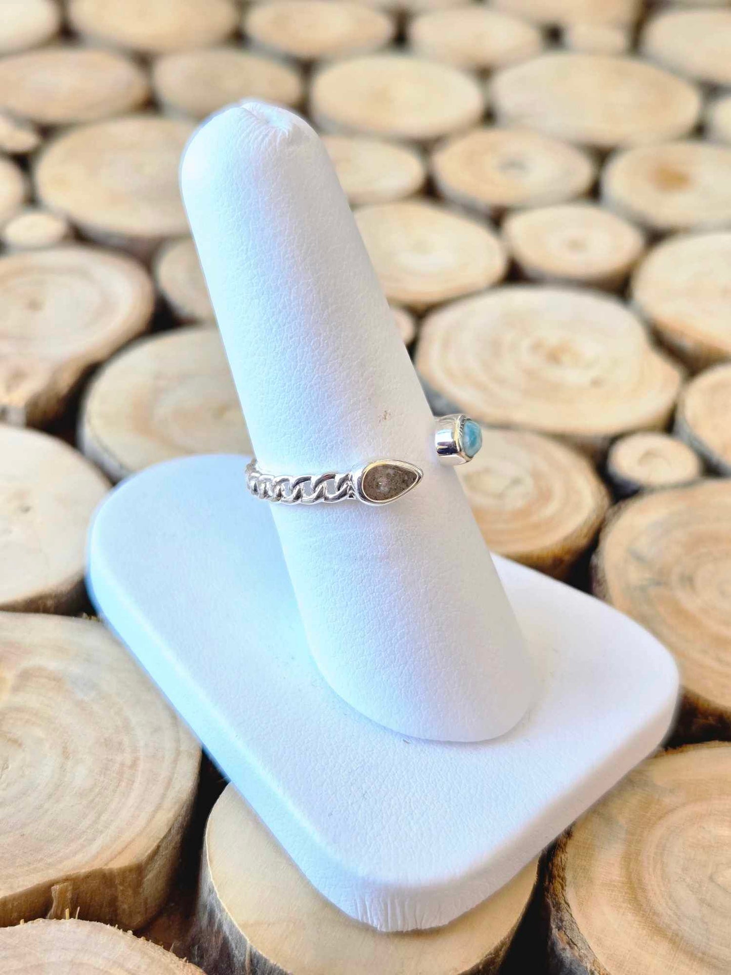 Stepping Stone Ring - Larimar & Sand