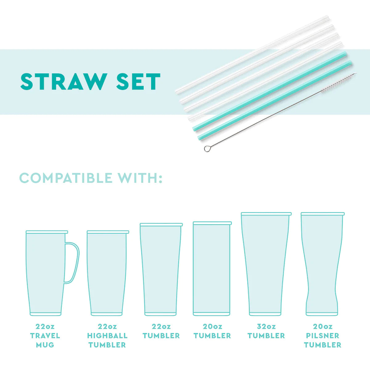 Pop Fizz + Pink Glitter Reusable Straw Set