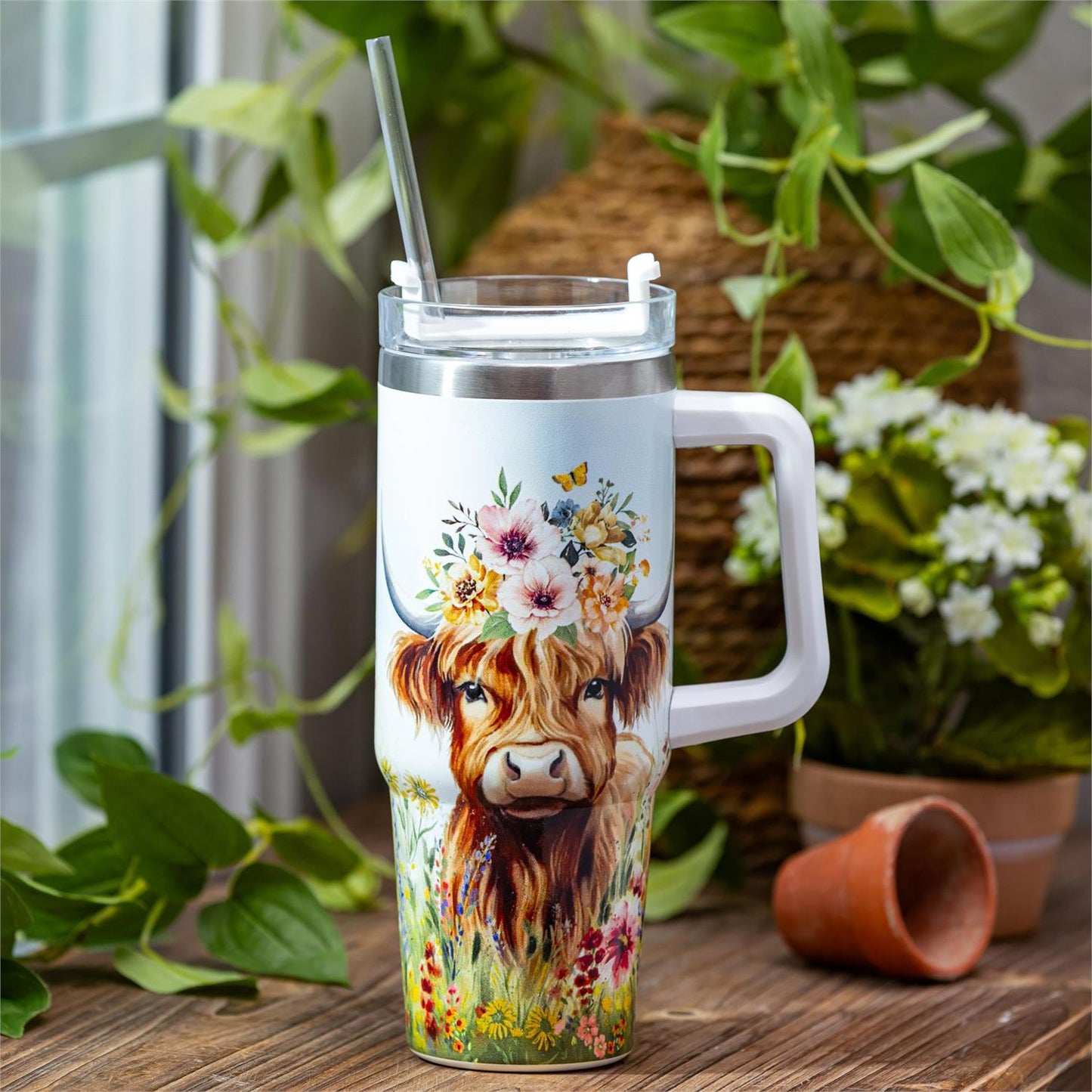 Petal & Plow Tumbler Trenta Cup Double Wall Stainless Steel - Farm Highland Cow (30oz)