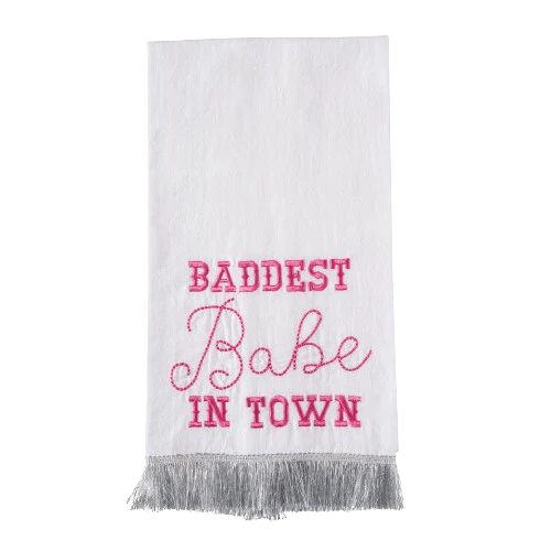Baddest Babe In Town Silver Fringe Tea Towel