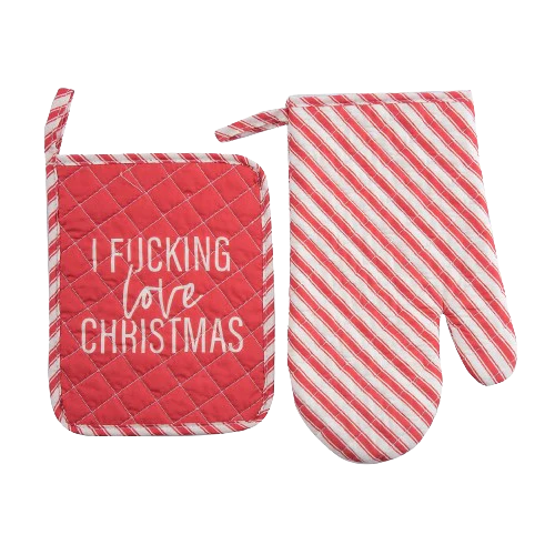 I Fucking Love Christmas Pot Holder & Oven Mitt Set of 2