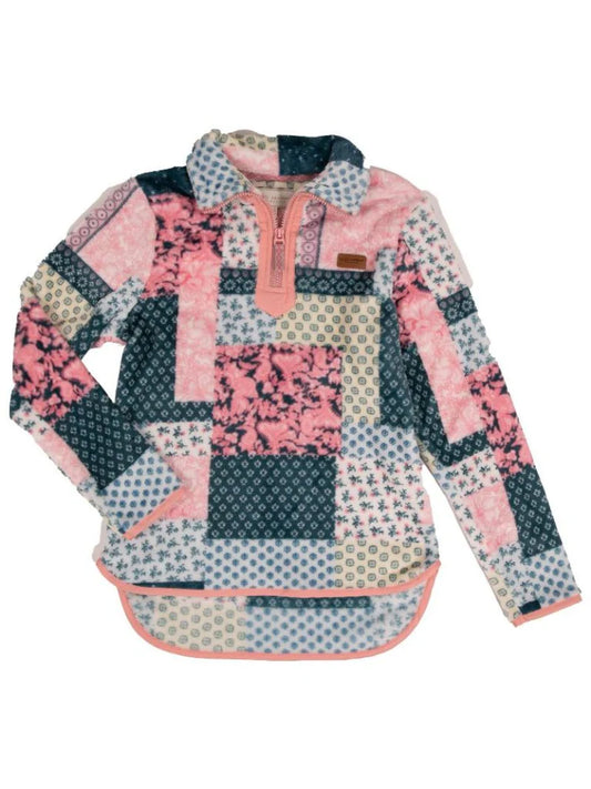 Quilted Pattern Quarter Zip Y-neck Pullover