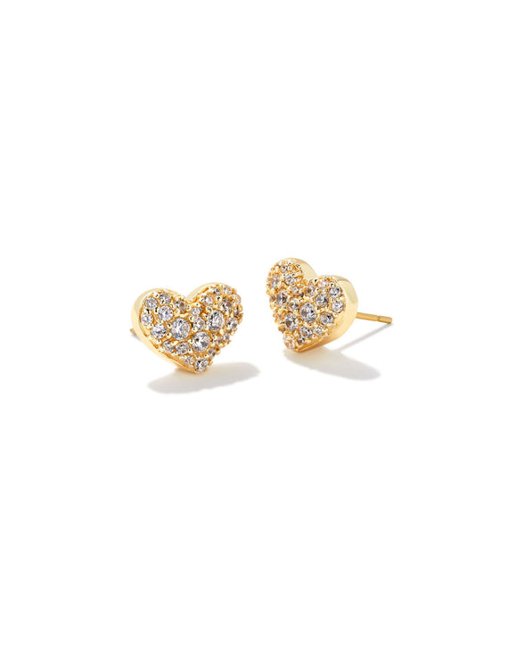 Ari Gold Pavé Crystal Heart Earrings in White Crystal