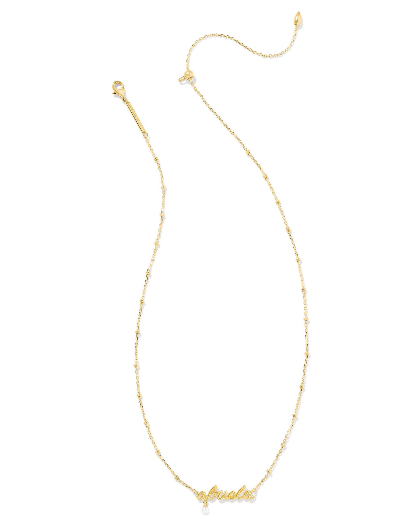 Abuela Script Pendant Necklace in Gold White Pearl