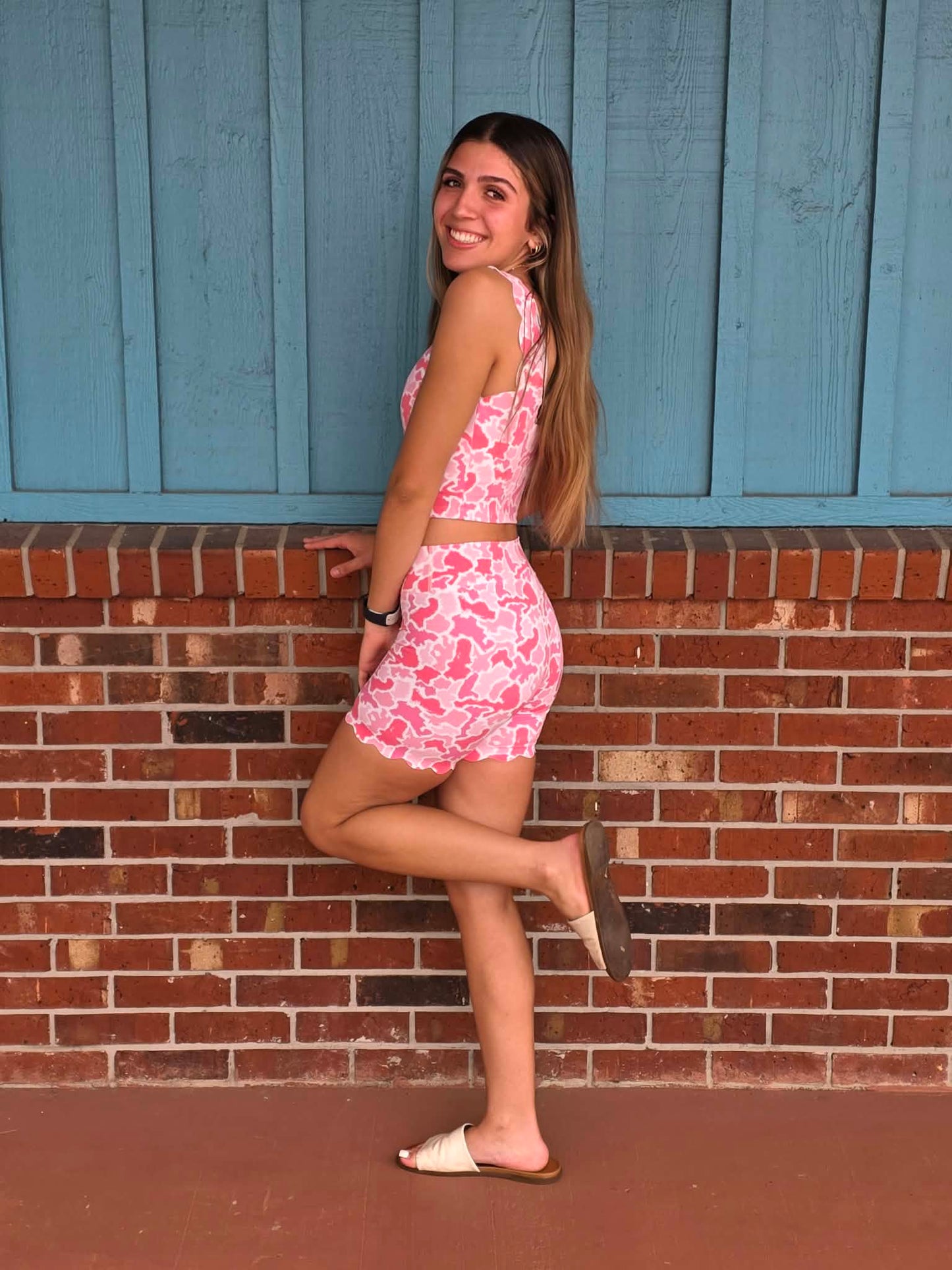 Scalloped Shorts - Pink Camo