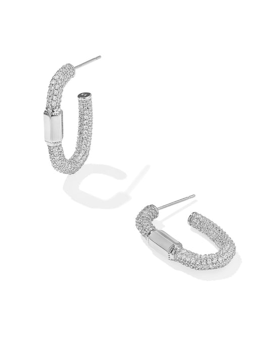 Emery Silver Hoop Earrings in White Crystal