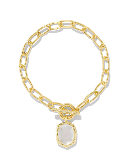 Daphne Gold Link Chain Bracelet in Ivory Mother of Pearl