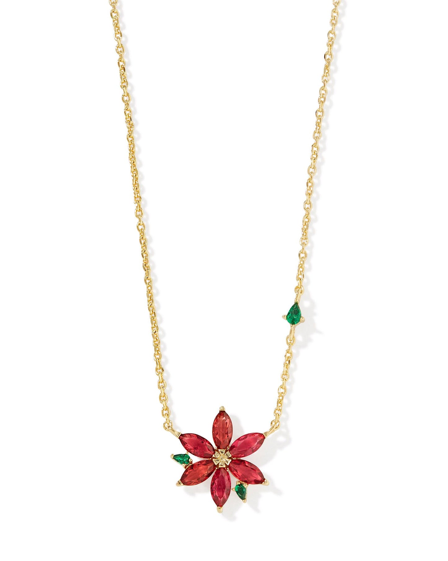 Poinsettia Gold Short Pendant Necklace in Red Mix