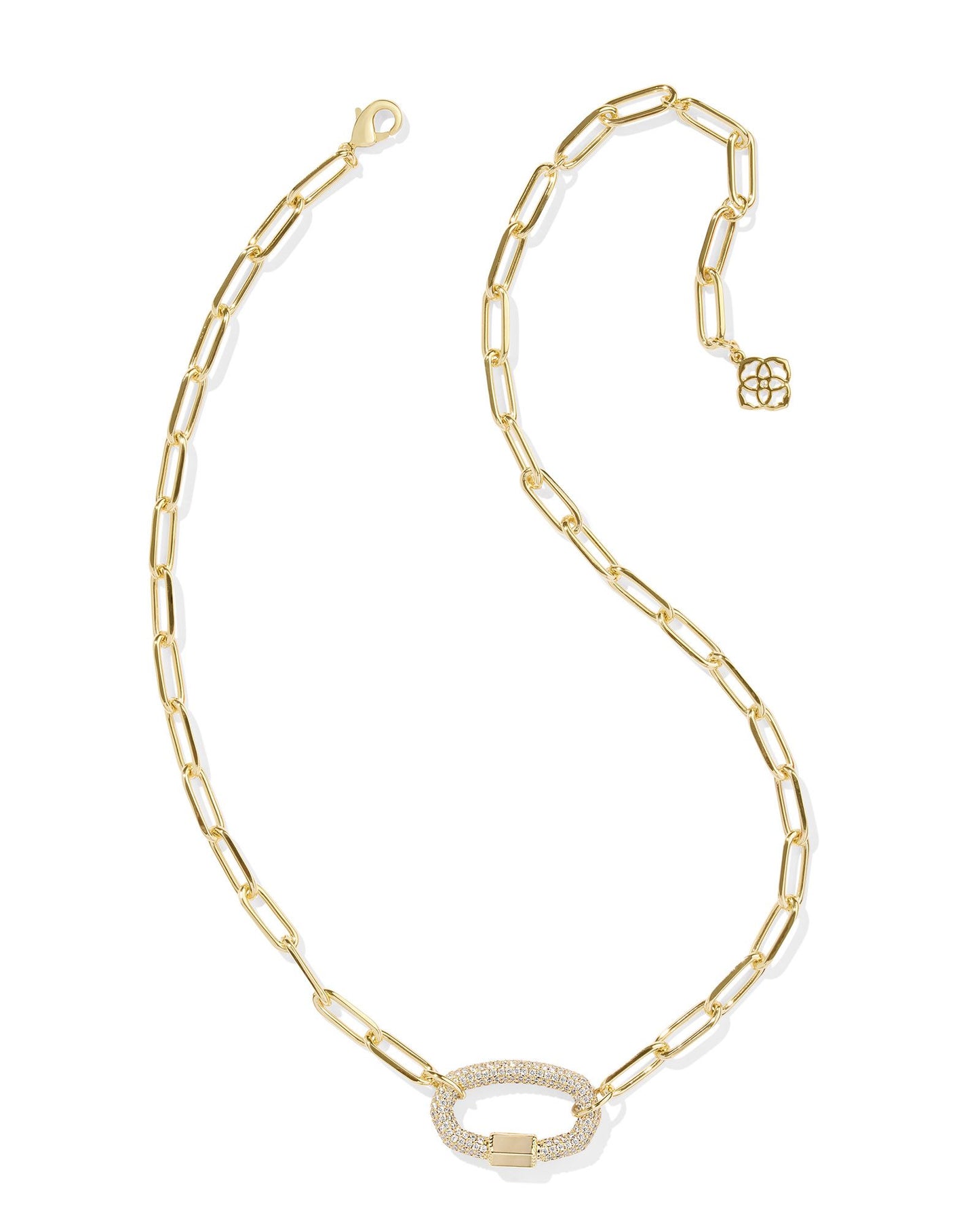 Emery Gold Link and Chain Necklace in White Crystal