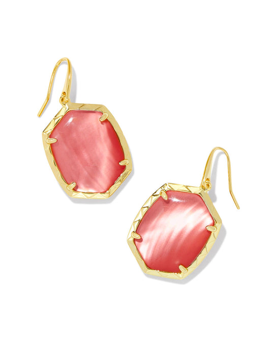Daphne Gold Drop Earrings in Coral Pink Mother of Pearl