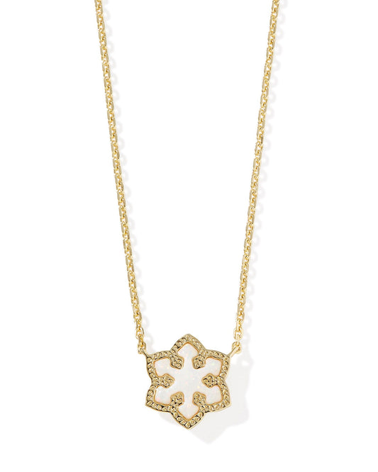 Snowflake Gold Short Pendant Necklace in White Kyocera Opal