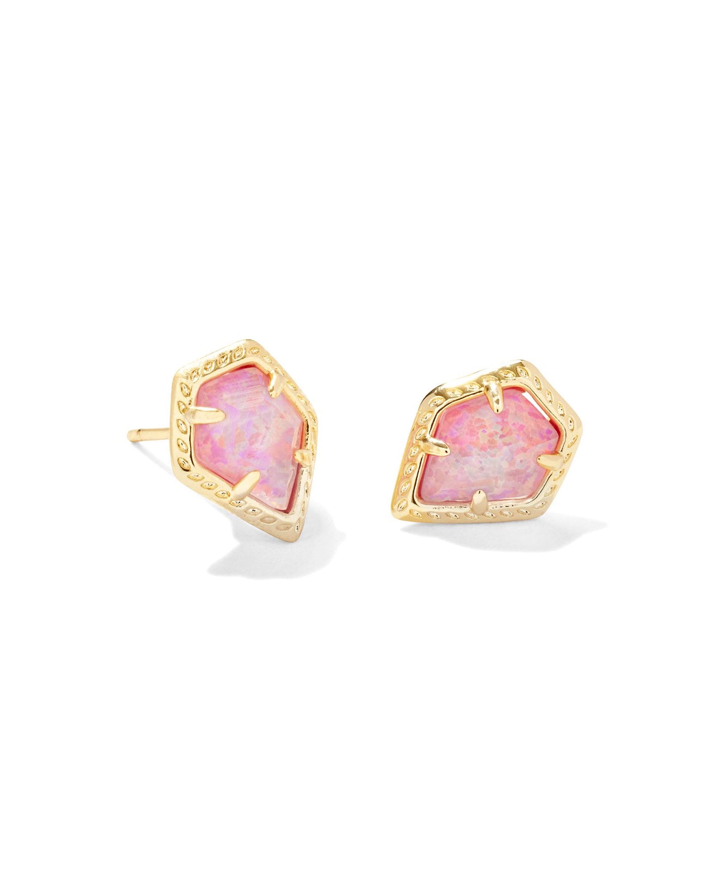 Framed Gold Tessa Stud Earrings in Luster Rose Pink Kyocera Opal