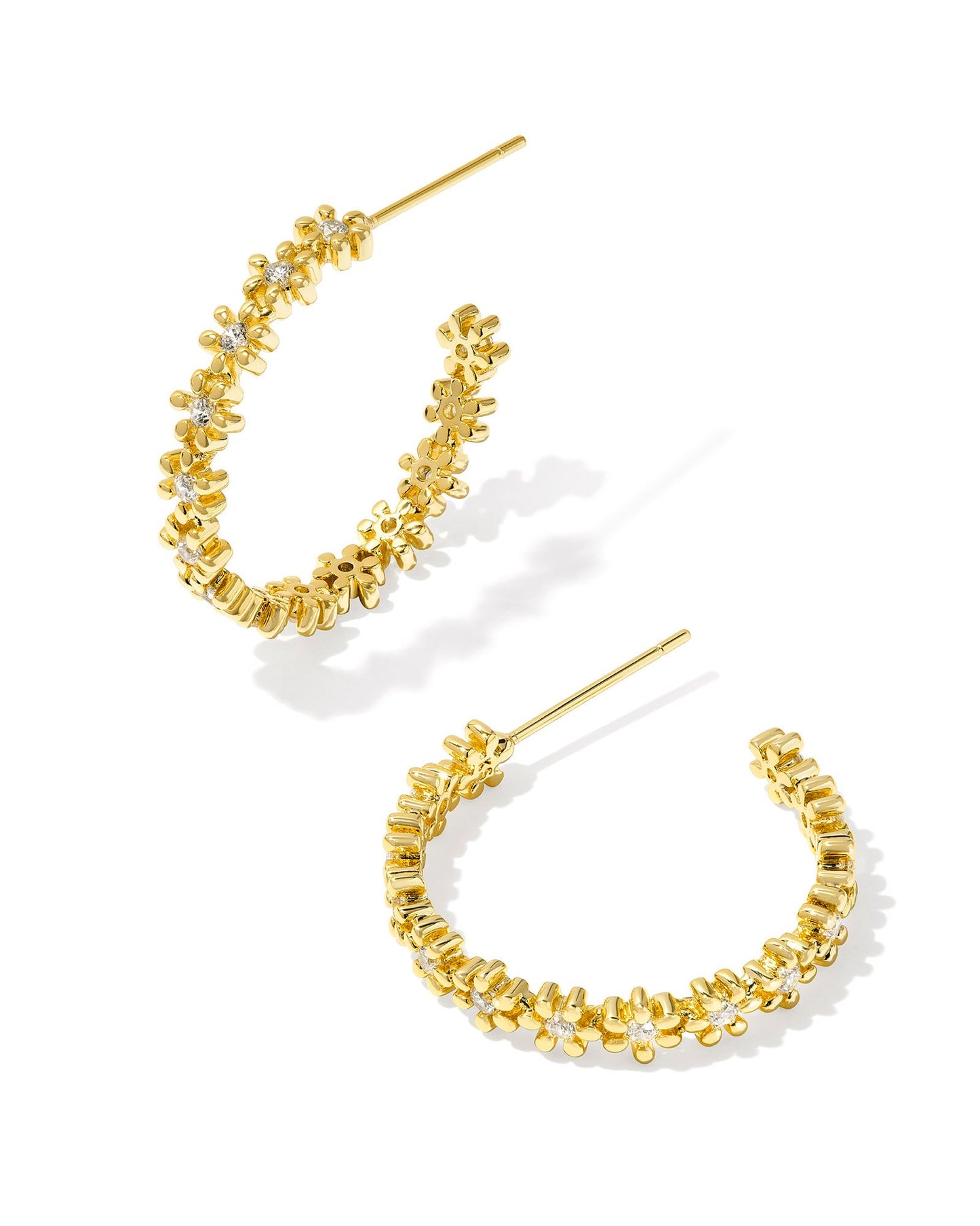 Nydia Gold Hoop Earrings in White Crystal