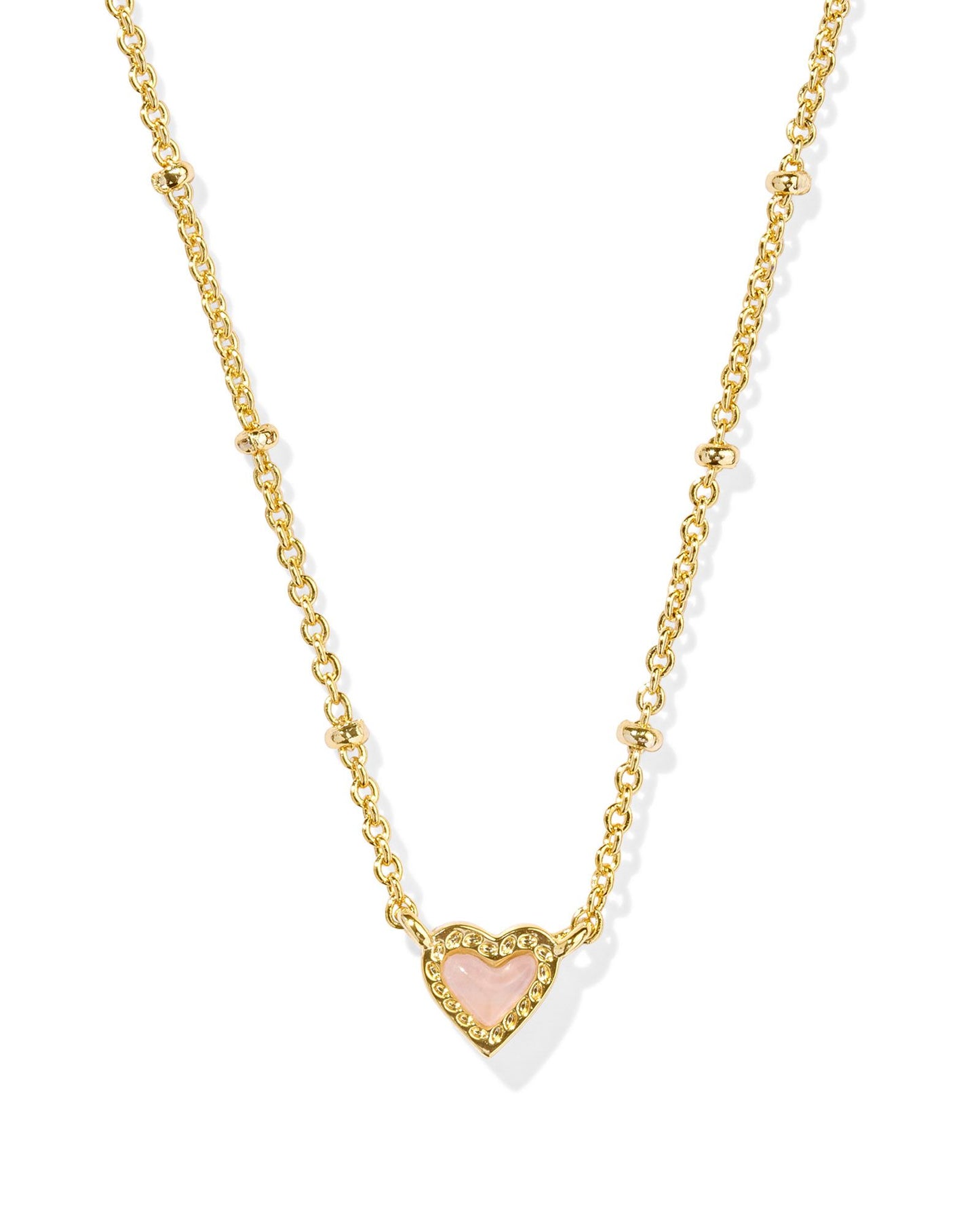 Mini Ari Heart Gold Satellite Short Pendant Necklace in Rose Quartz