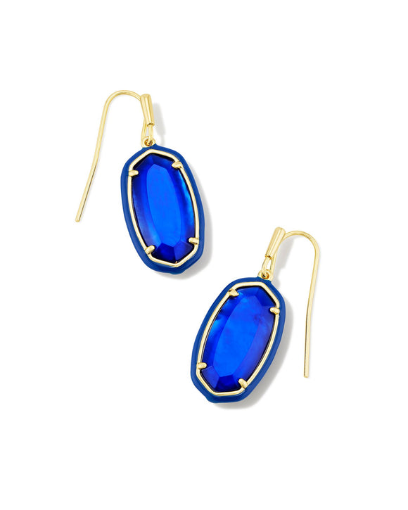 Dani Gold Enamel Framed Drop Earrings in Cobalt Illusion