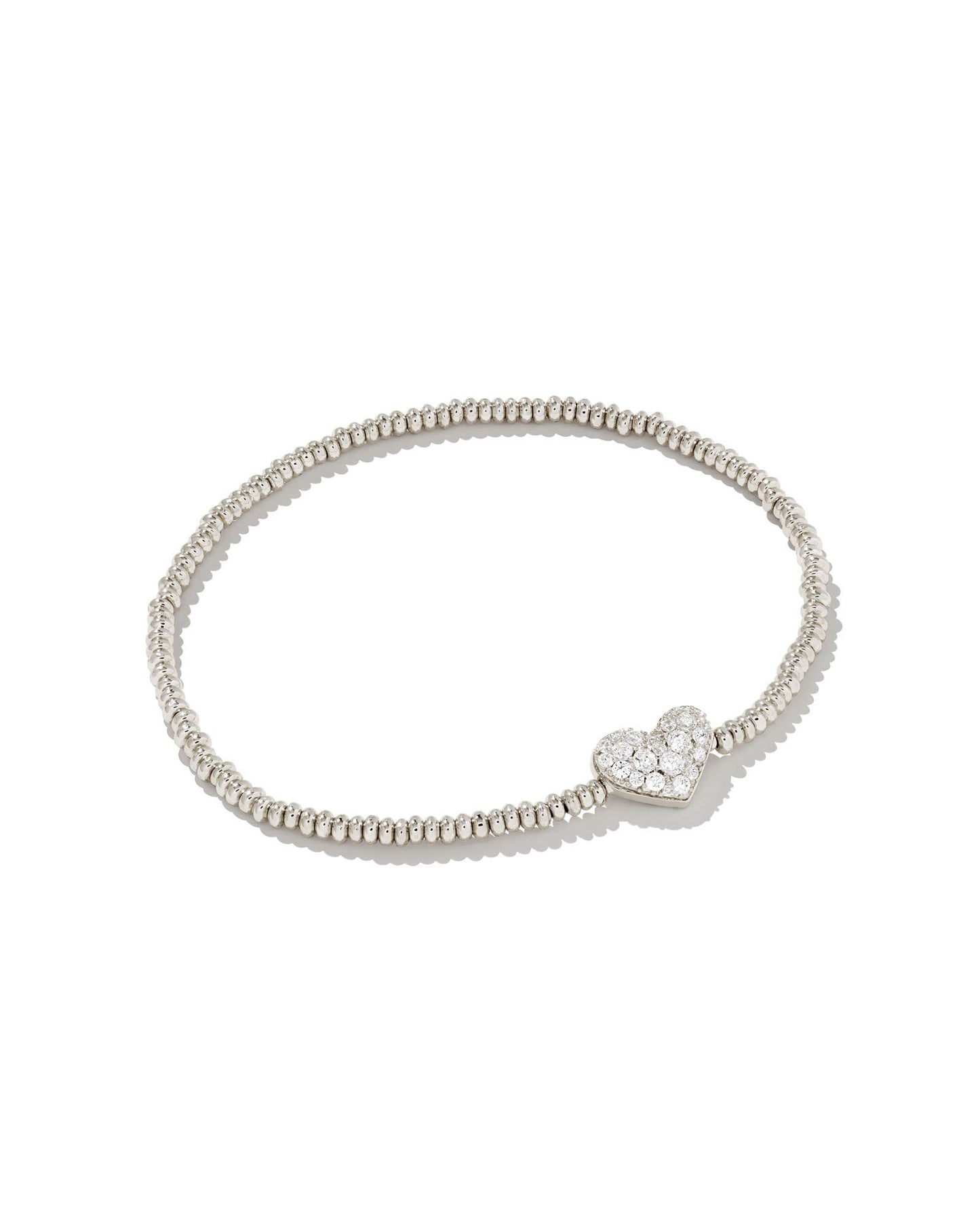 Ari Heart Pave Stretch Bracelet in Silver White Crystal